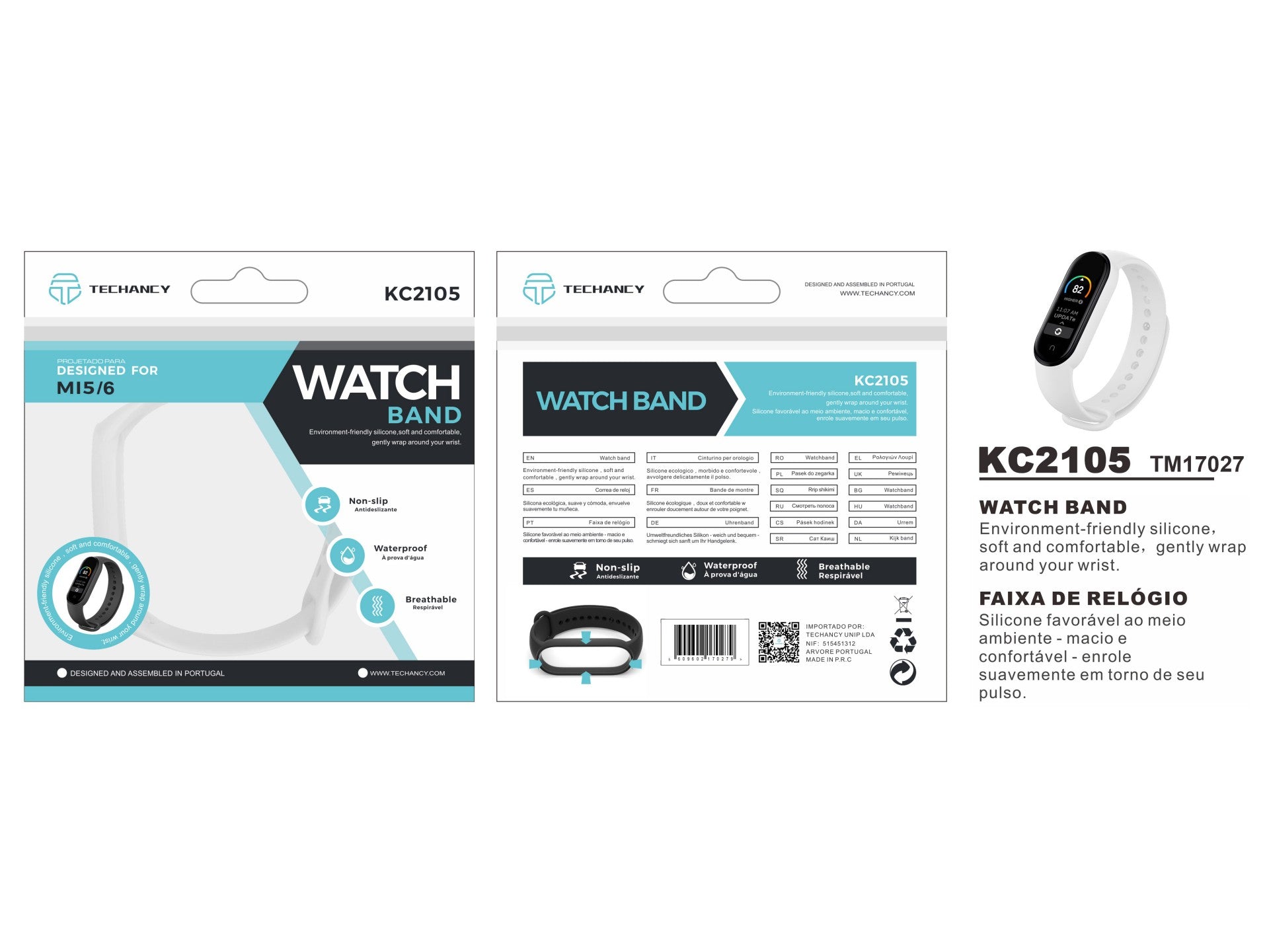 Techancy Pulseira De Silicone Branca KC2105, Compatível Com A Mi5/6 Smart Band, Material De Silicone, Macio E Confortável.