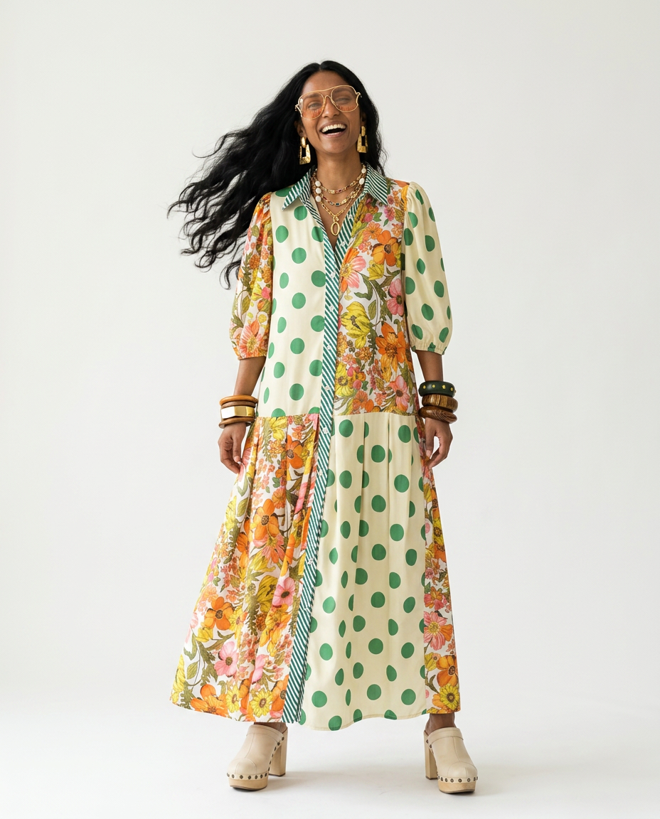 Spirited Printed Loose Maxi Dress