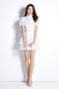 White Embroidered Puff Sleeve French Dress